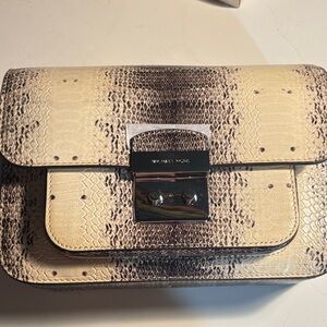 Michael Kors Cream and Brown Snake-Print Crossbody Bag